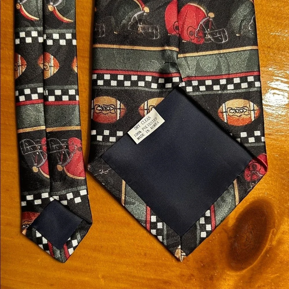 Steven Harris Football Helmet Novelty Tie Red Black Green Checkered Handmade 90s